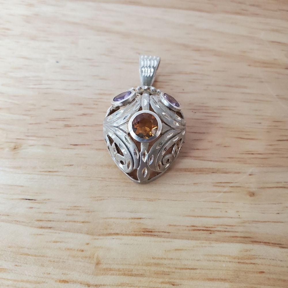 Vintage Citrine and Amethyst Gemstone Pendant 925 Sterling Silver